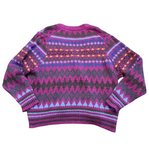 SUNDANCE Size XXL Folk Tale Cardigan Fair Isle Boxy Wool Blend Magenta - Picture 11 of 12